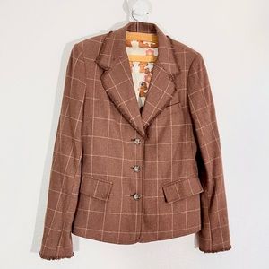 Ringspun Loves Rosey Cheeks Brown Plaid Button Up Wool Blazer Jacket vintage Y2k